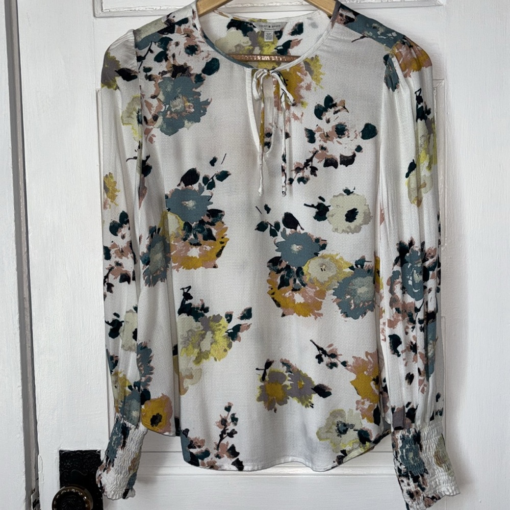 LUCKY BRAND FLORAL PRINT BALLOON SLEEVE BLOUSE